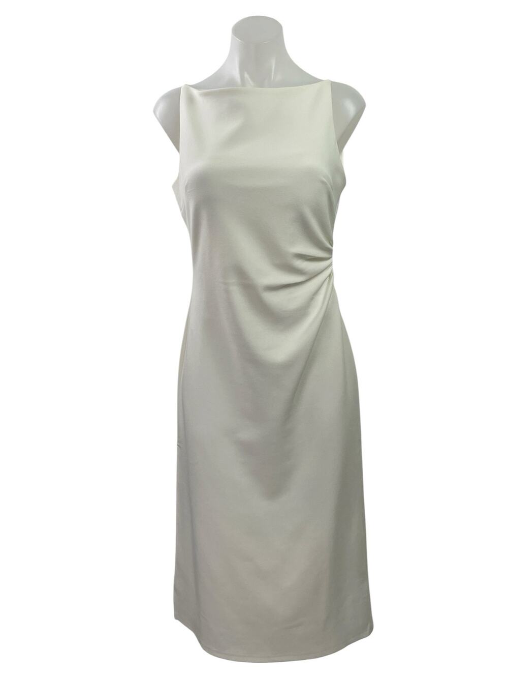 Tansshop White Sleeveless Boat Neck Ruched Tank Cami A Line Midi Dress Size L